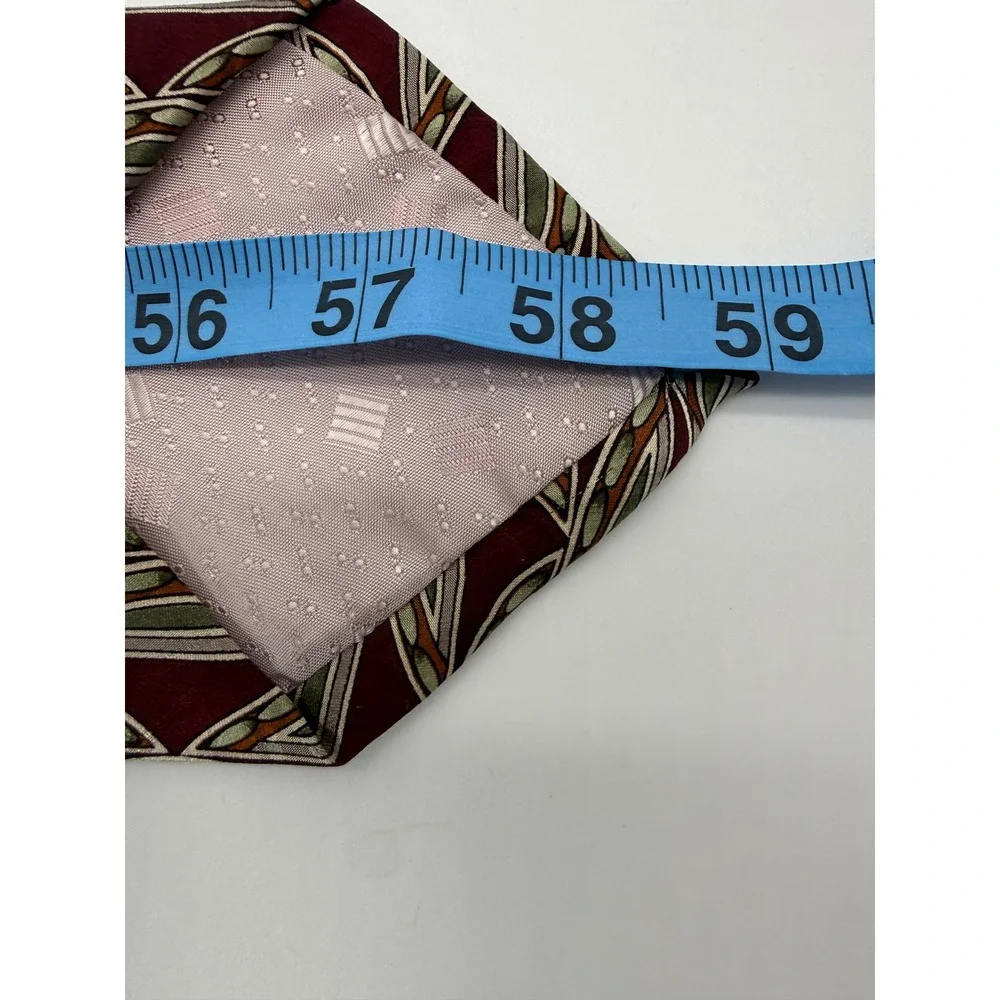 Monsieur Givenchy Necktie Mens OS Burgundy Geometric Leaf Silk Classic Designer